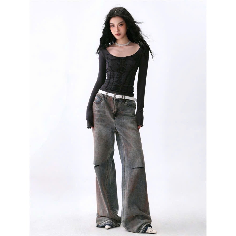 (SẴN)Áo thun dài tay cổ rộng hoạ tiết in CORSET cá tính ATDT040 - Tiktik