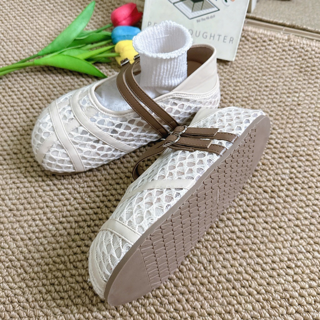 Giày  nữ, giày lười nữ đế bánh mì lưới thoáng khí phong cách Hàn