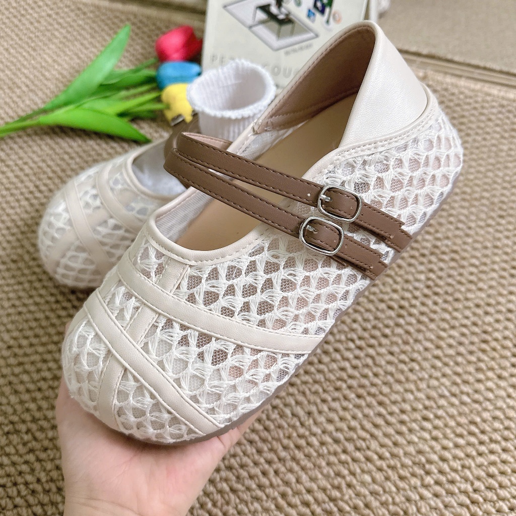 Giày  nữ, giày lười nữ đế bánh mì lưới thoáng khí phong cách Hàn
