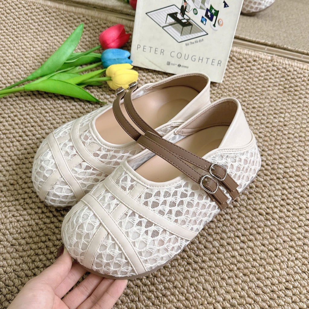 Giày  nữ, giày lười nữ đế bánh mì lưới thoáng khí phong cách Hàn