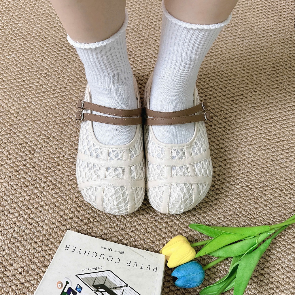Giày  nữ, giày lười nữ đế bánh mì lưới thoáng khí phong cách Hàn