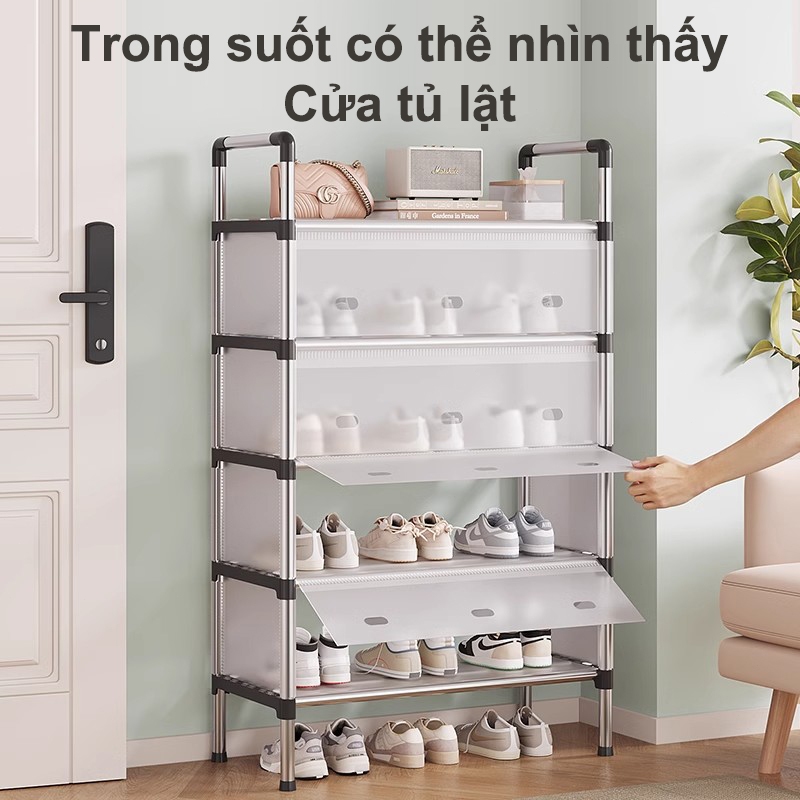 𝐎𝐥𝐢𝐟𝐞 Kệ Inox 5 Tầng Có Vách Ngăn Chắn Bụi, Giá Inox Để Giày Dép 5 Tầng Có Nắp Đậy, Tủ Giày Mới