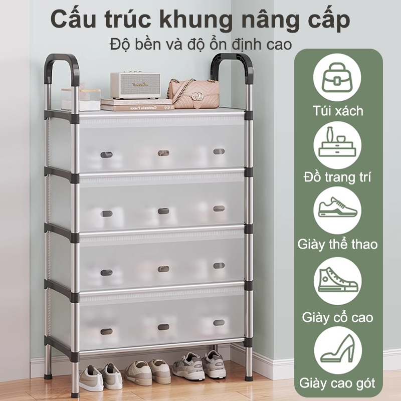 𝐎𝐥𝐢𝐟𝐞 Kệ Inox 5 Tầng Có Vách Ngăn Chắn Bụi, Giá Inox Để Giày Dép 5 Tầng Có Nắp Đậy, Tủ Giày Mới