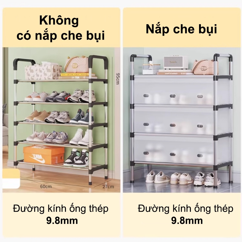 𝐎𝐥𝐢𝐟𝐞 Kệ Inox 5 Tầng Có Vách Ngăn Chắn Bụi, Giá Inox Để Giày Dép 5 Tầng Có Nắp Đậy, Tủ Giày Mới