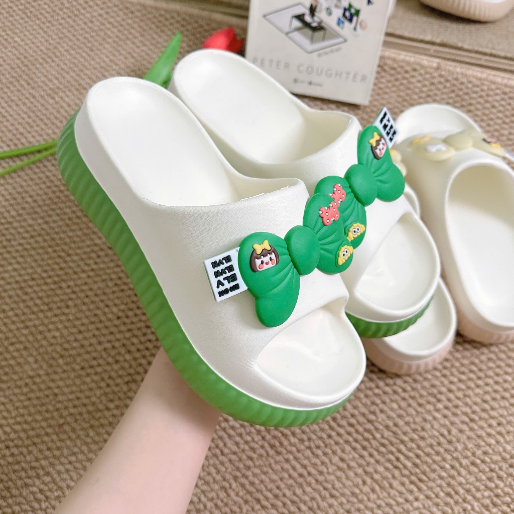 ( Loại 1 )Dép Bánh Mì Quai Ngang Nữ, Dép Bánh Mì Độn Đế 7cm phối hoa nhẹ nhàng, Đế Mền Êm Nhẹ tôn dáng của nhà jerystore
