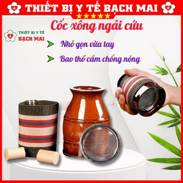 Cốc Xông Ngải Cứu | Cốc Phù Dương Xông Ngải Cứu Đông Y | Cốc Gốm Xông Ngải Cứu + Tặng Bao Thổ Cẩm