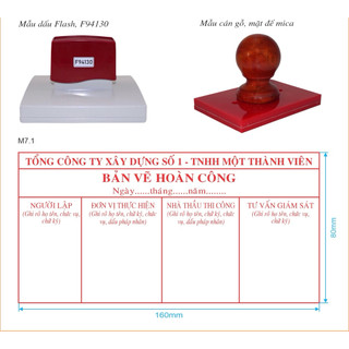 Dấu bản vẽ hoàn công mực flash,dấu hoàn công cán gỗ đế mica theo yêu cầu