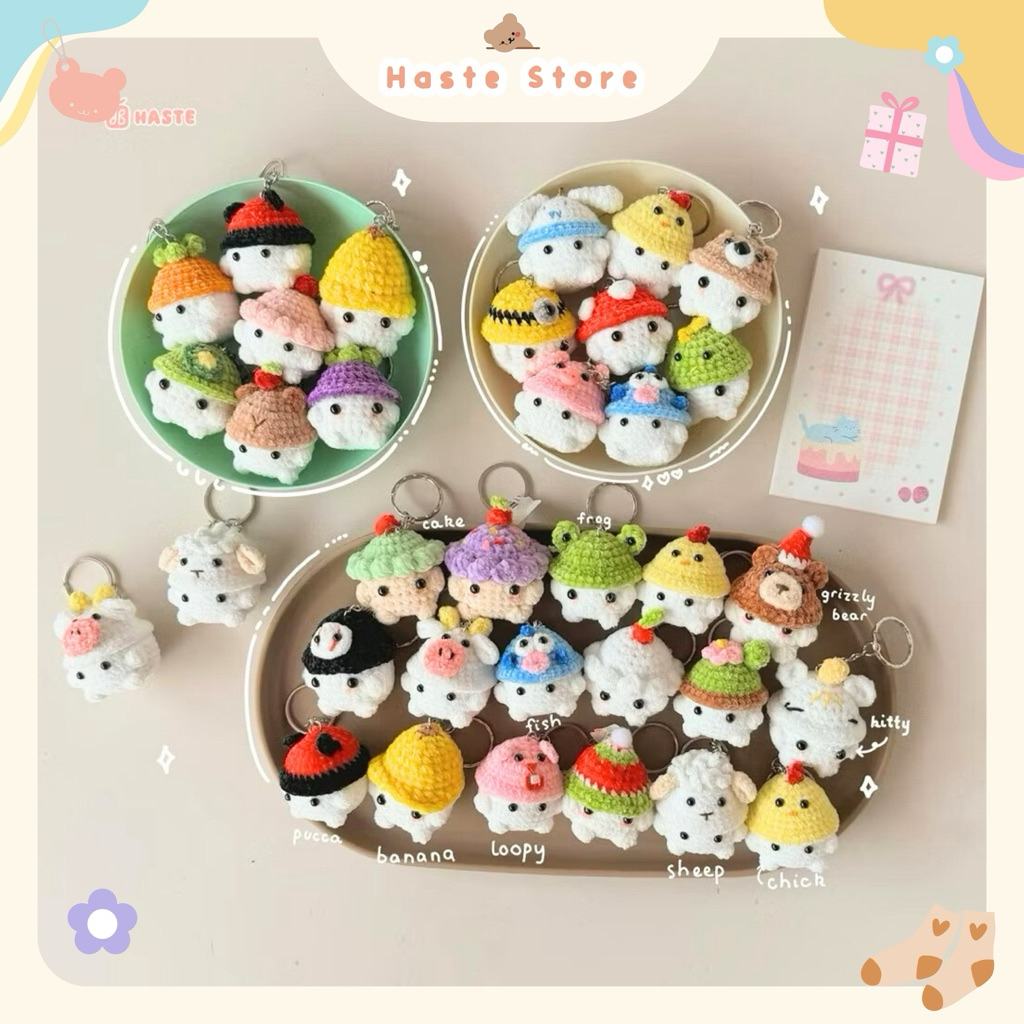 Móc Khoá Len Nhung Mịn Nấm Cosplay Đội Mũ Mushroom Handmade Dễ Thương