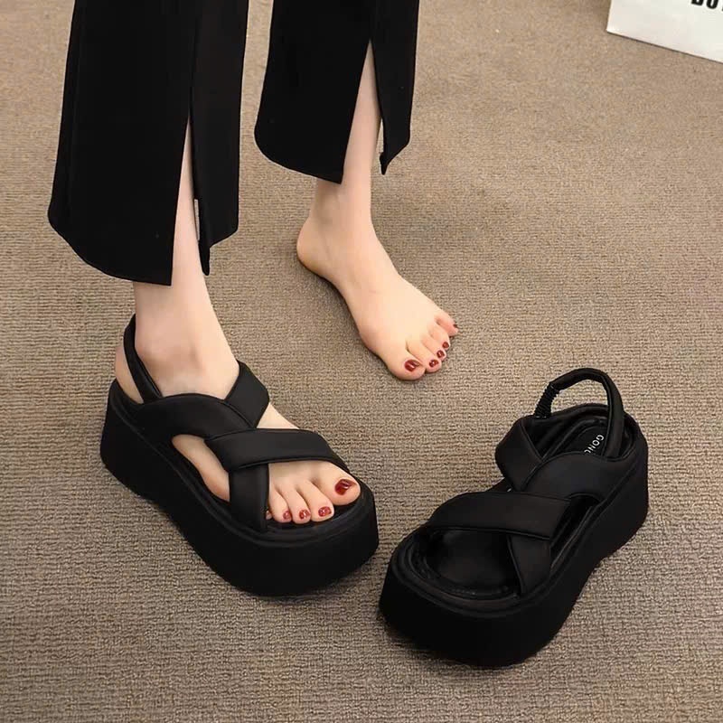 Dép nữ, dép sandal nữ đế cao 7cm quai chun siêu nhẹ