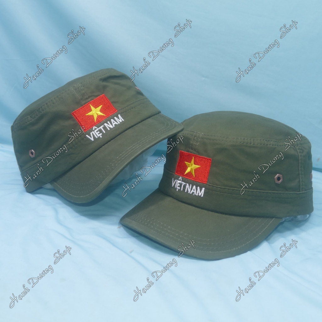 Nón lính kaki thêu cờ Việt Nam Nón lưỡi trai xanh rêu kiểu quân đội ...