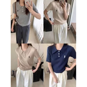 Áo len polo dệt vặn thừng thêu ngựa hàng QC