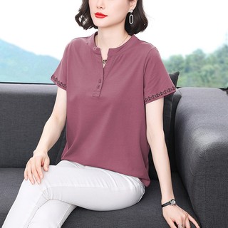 Áo Thun Nữ Tay Ngắn Cổ Chữ V Màu Trơn Mùa Hè SM104