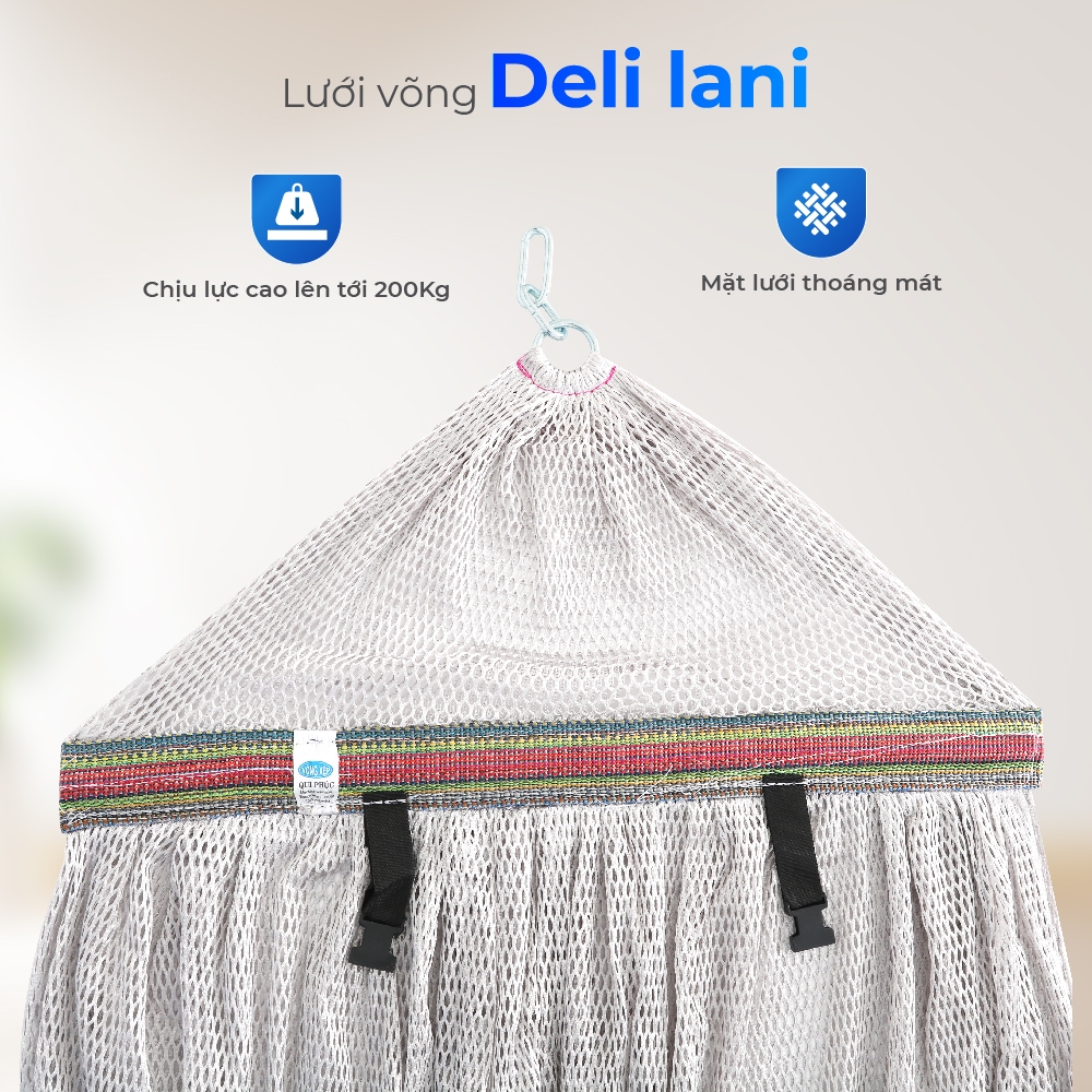 Lưới võng cao cấp Deli Lani QUI PHÚC, kích thước lớn, nhiều màu, thoáng mát, chịu tải 200kg