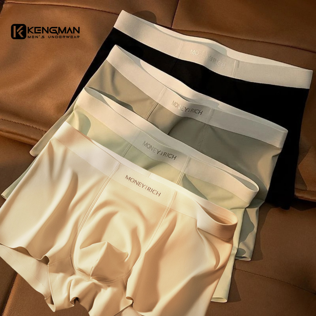 Sét 4 quần sịp nam boxer KENGMAN MEN'S UNDERWEAR quần xì đùi vải SU ĐÚC NHẬT co giãn mềm mại thoáng khí MONEY-RICH
