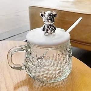 CỐC GẤU THỦY TINH nhiệt chống nứt 500ml – Nắp hình gấu ngộ nghĩnh, muỗng tiện lợi, phù hợp phong cách sống tối giản hiệ