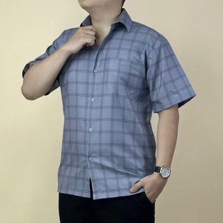 Áo Sơ Mi Nam Trung Niên K_1975 Ngắn Tay Caro 3D Vải Lụa Hàn Mềm Mát Không Nhăn