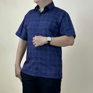 Áo Sơ Mi Nam Trung Niên K_1975 Ngắn Tay Caro 3D Vải Lụa Hàn Mềm Mát Không Nhăn