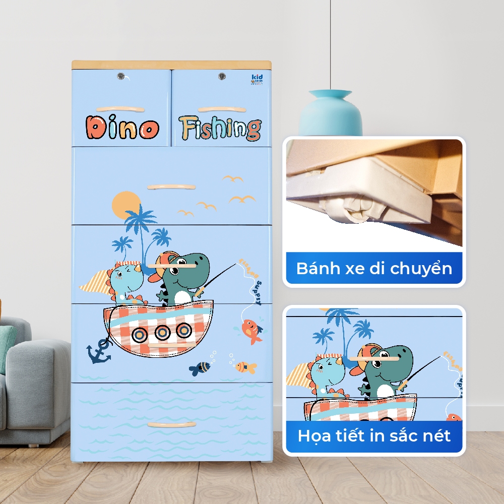 [HỎA TỐC] Tủ nhựa Kid 5 tầng QUI PHÚC, đựng quần áo cho bé, tiện lợi, hoạt tiết dễ thương