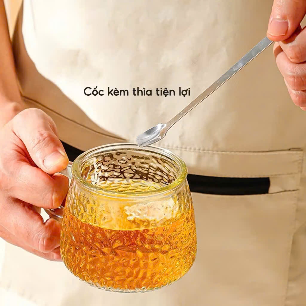 CỐC GẤU THỦY TINH nhiệt chống nứt 500ml – Nắp hình gấu ngộ nghĩnh, muỗng tiện lợi, phù hợp phong cách sống tối giản hiệ