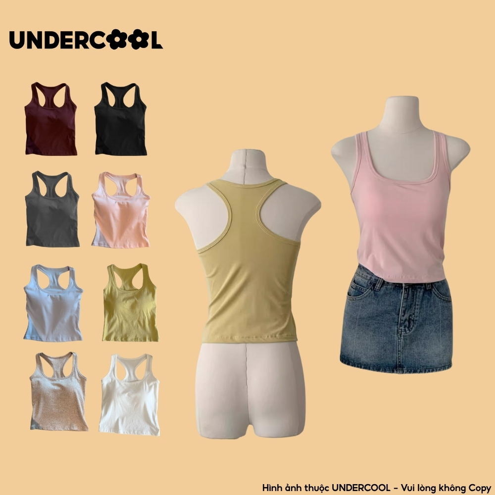 Áo Ba Lỗ Nữ Croptop UNDERCOOL Kèm Mút Đệm Ngực Cố Định, From Ôm, Co Giãn Tốt ,Thoáng Mát, Kiểu Dáng Trẻ Trung ABL39