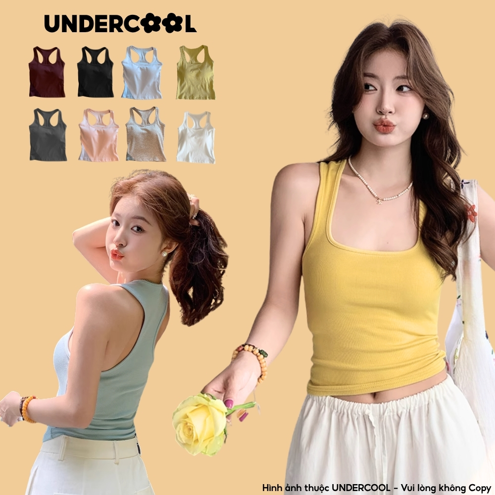 Áo Ba Lỗ Nữ Croptop UNDERCOOL Kèm Mút Đệm Ngực Cố Định, From Ôm, Co Giãn Tốt ,Thoáng Mát, Kiểu Dáng Trẻ Trung ABL39