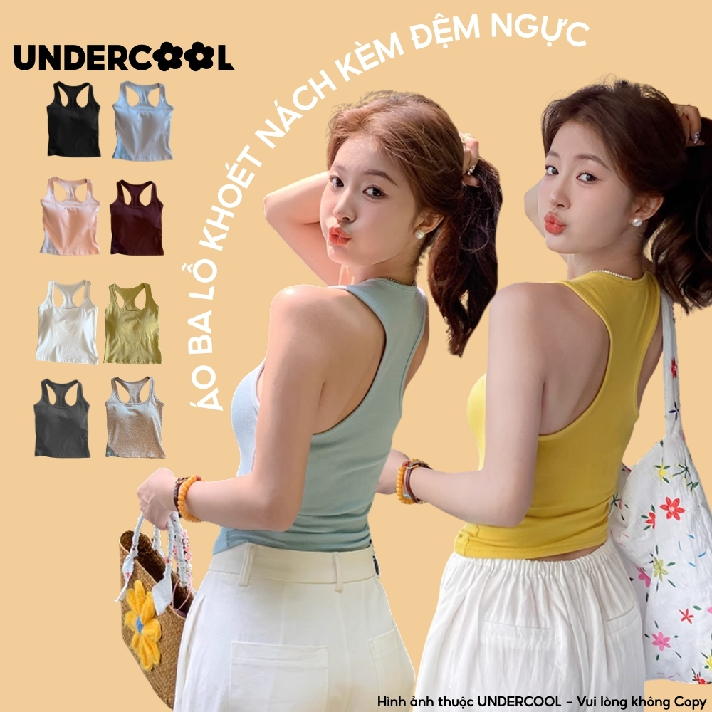 Áo Ba Lỗ Nữ Croptop UNDERCOOL Kèm Mút Đệm Ngực Cố Định, From Ôm, Co Giãn Tốt ,Thoáng Mát, Kiểu Dáng Trẻ Trung ABL39