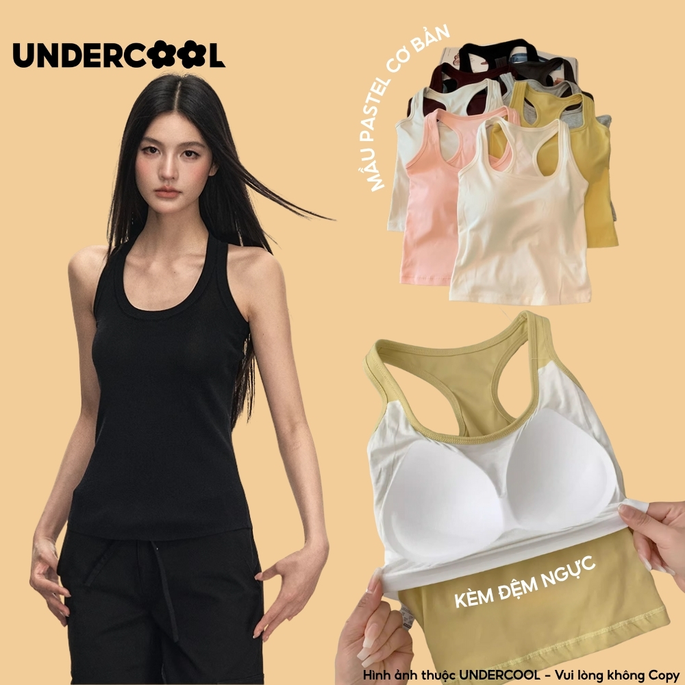 Áo Ba Lỗ Nữ Croptop UNDERCOOL Kèm Mút Đệm Ngực Cố Định, From Ôm, Co Giãn Tốt ,Thoáng Mát, Kiểu Dáng Trẻ Trung ABL39