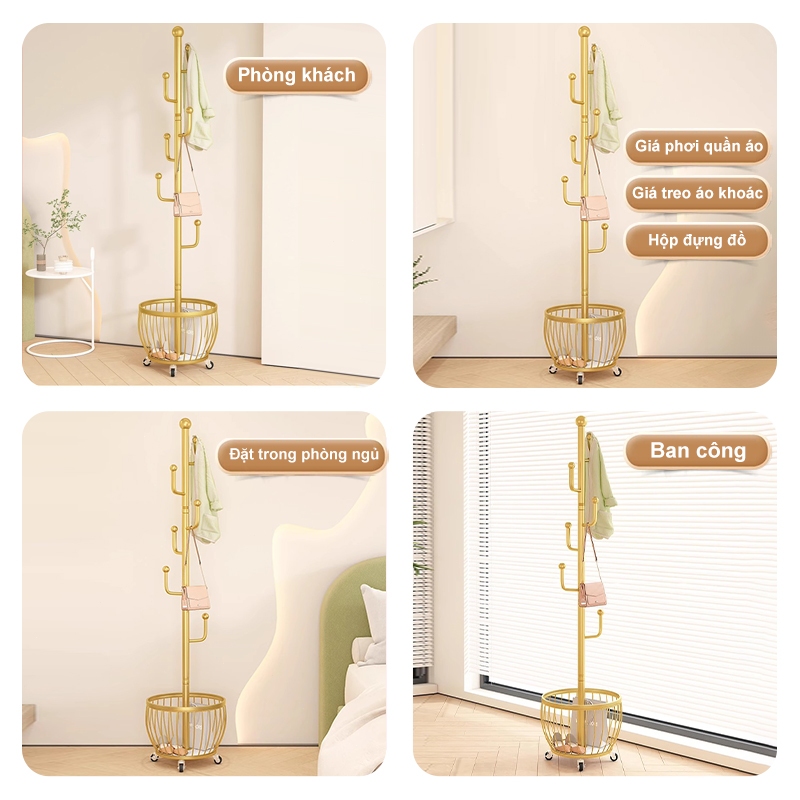𝐎𝐥𝐢𝐟𝐞 Giá Treo Quần Áo Đứng Móc Treo Đa Năng Giá Treo Áo Gia Dụng Hiện Đại Đơn Giản Cây Treo Mũ Giỏ Tròn Có Bánh Xe