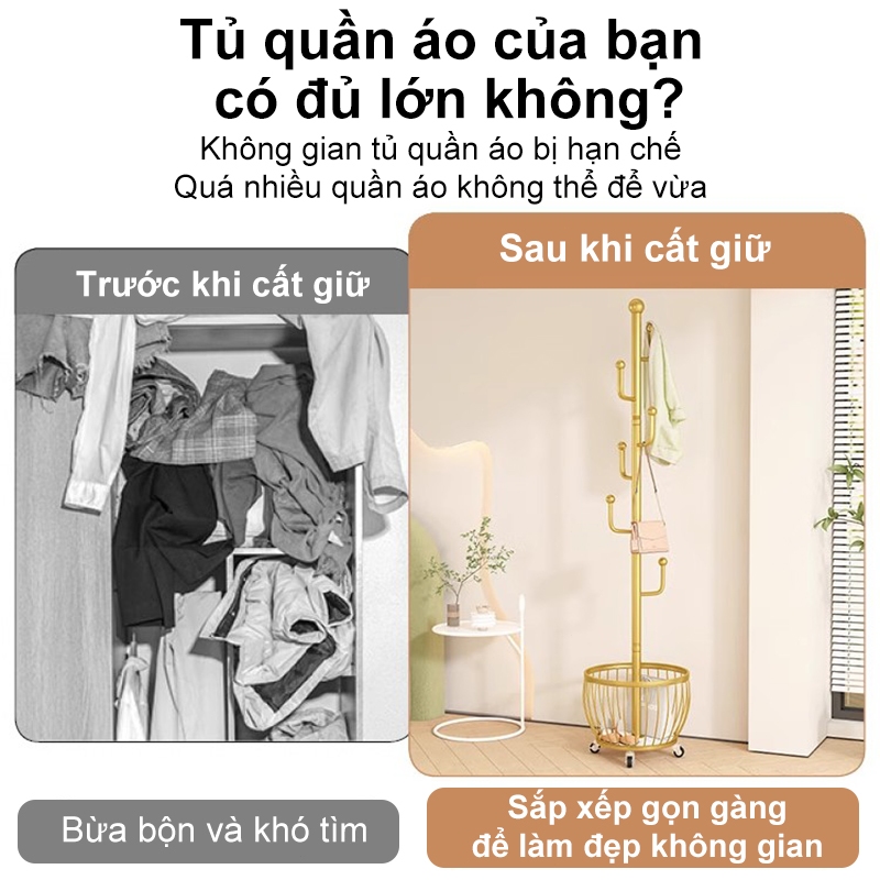 𝐎𝐥𝐢𝐟𝐞 Giá Treo Quần Áo Đứng Móc Treo Đa Năng Giá Treo Áo Gia Dụng Hiện Đại Đơn Giản Cây Treo Mũ Giỏ Tròn Có Bánh Xe