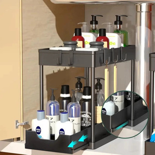 Kệ Đựng Gia Vị Nhà Bếp 2 Tầng Thanh Trượt Tiện Lợi ECO, Kệ Để Đồ Nhà Bếp Sơn Tĩnh Điện Chống Han Gỉ
