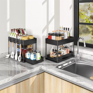 Kệ Đựng Gia Vị Nhà Bếp 2 Tầng Thanh Trượt Tiện Lợi ECO, Kệ Để Đồ Nhà Bếp Sơn Tĩnh Điện Chống Han Gỉ