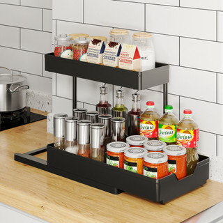 Kệ Đựng Gia Vị Nhà Bếp 2 Tầng Thanh Trượt Tiện Lợi ECO, Kệ Để Đồ Nhà Bếp Sơn Tĩnh Điện Chống Han Gỉ