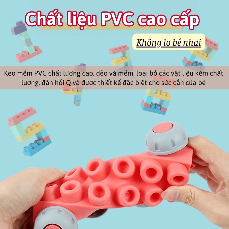 Thùng Đồ Chơi Xếp Hình Nhựa Dẻo 50 Chi Tiết Lớn Lắp Ráp Hộp Đồ Chơi Thông Minh Size To - Đồ Chơi Cho Bé PUKAPI