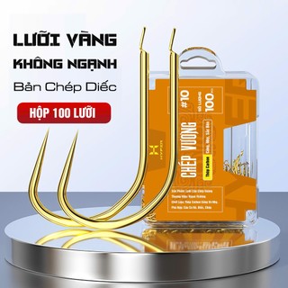 Hộp 100 Lưỡi Câu Chép Vương Không Ngạnh Lưỡi Vàng Chuyên Câu Cá Diếc Rô Chép Hợp Kim Carbon Cứng Nhẹ