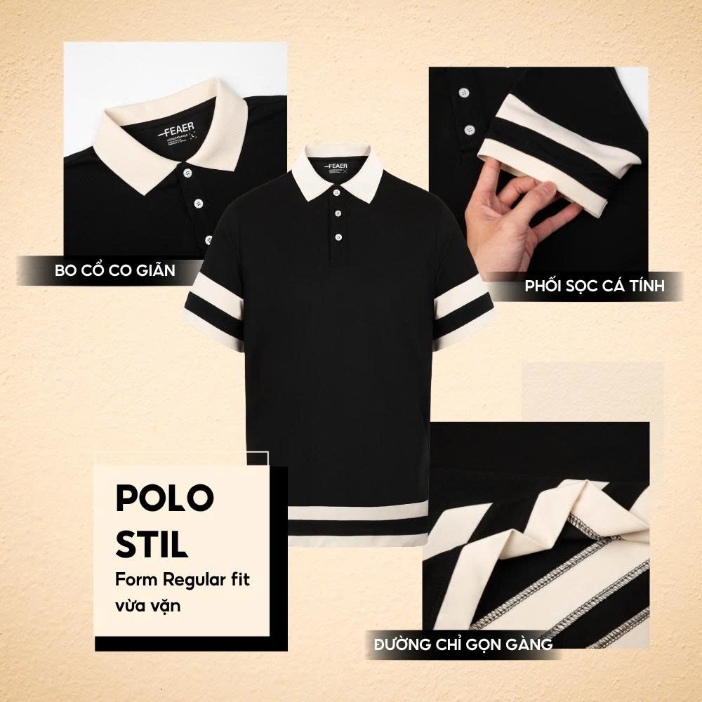 Áo Polo Nam STIL Cổ Bẻ, Tay Ngắn Phối Sọc Sang Trọng, Vải Cotton Micro Thấm Hút Tốt, Thanh Lịch, Dễ Mặc - FEAER