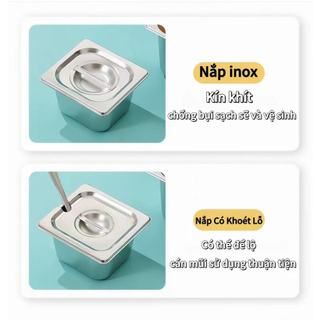 COMBO Khay inox Nắp Có khoét lỗ Cao cấp đựng thức ăn Chubby chef Khay buffet đựng topping thực phẩm (sâu 6.5cm - 20cm)
