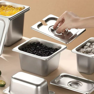 COMBO Khay inox Nắp Có khoét lỗ Cao cấp đựng thức ăn Chubby chef Khay buffet đựng topping thực phẩm (sâu 6.5cm - 20cm)