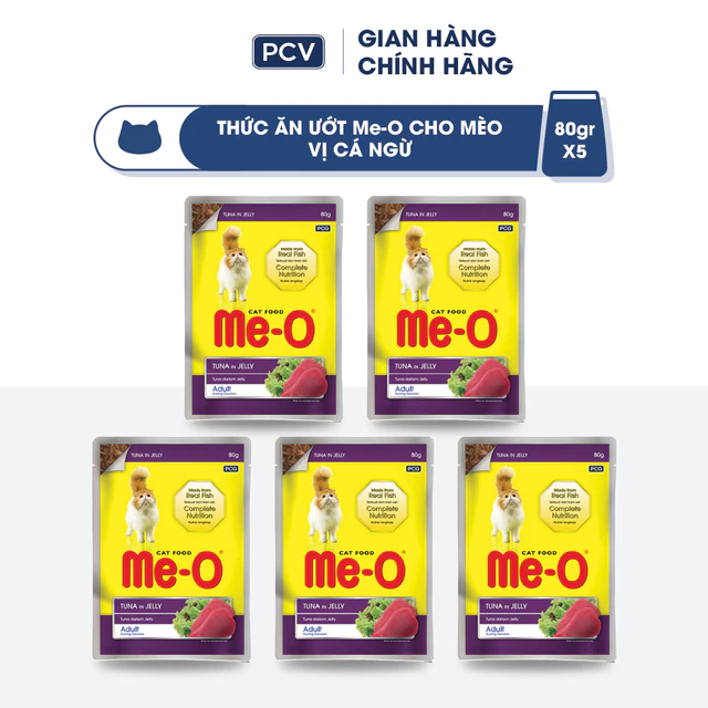 Combo 5 gói Thức ăn cho mèo Me-O, pate mèo gói 80g (mèo con & mèo tt)