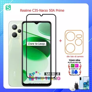 Combo kính cường lực realme c35 / narzo 50a prime full màn hình + dán bảo vệ camera chống trầy xước