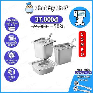 COMBO Khay inox Nắp Có khoét lỗ Cao cấp đựng thức ăn Chubby chef Khay buffet đựng topping thực phẩm (sâu 6.5cm - 20cm)