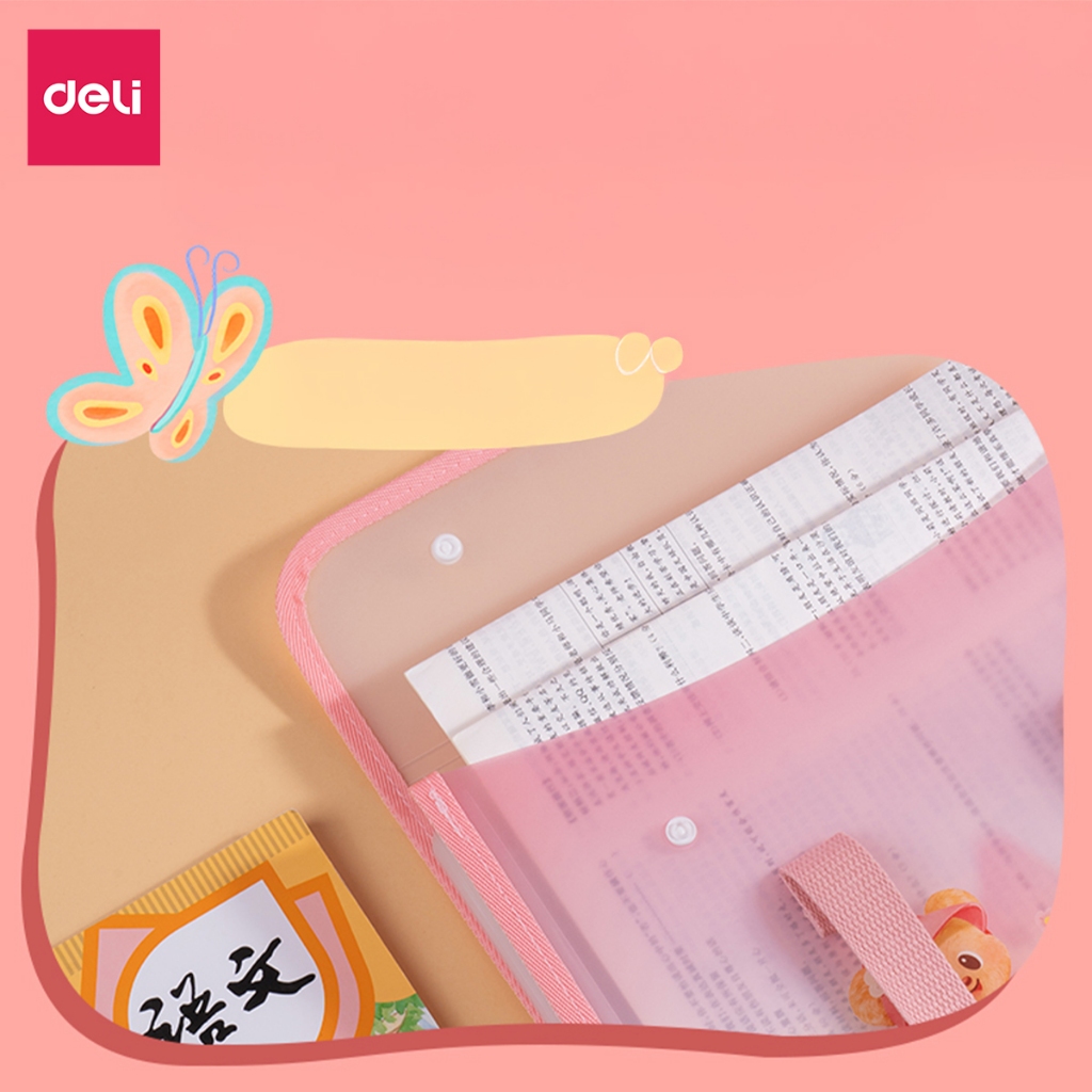 [VHL x Deli] Cặp Học Thêm Butter Bear Deli Gấu Bơ Cặp Đựng Sách Vở 13 Ngăn Đựng Tài Liệu Khổ A4 Dễ Thương Tiện Lợi
