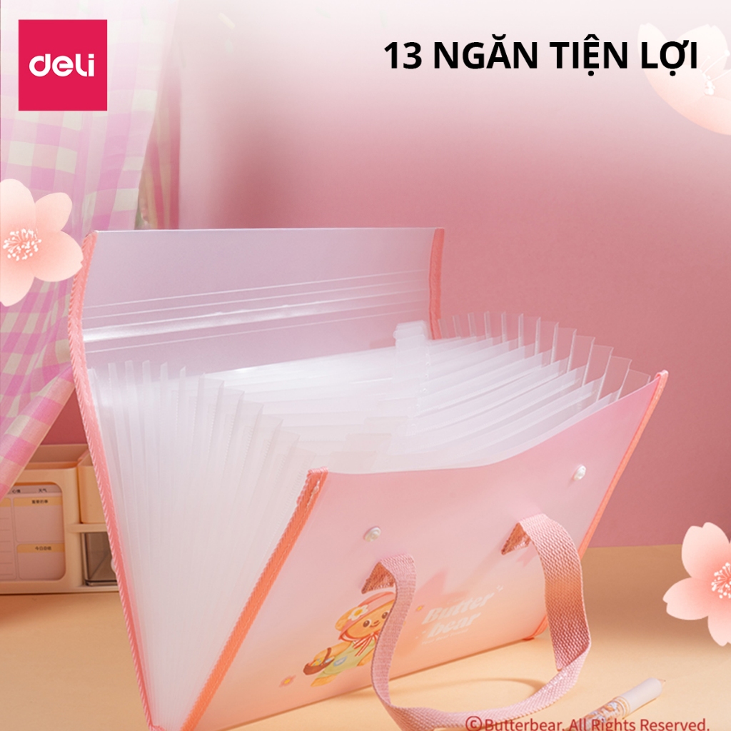 [VHL x Deli] Cặp Học Thêm Butter Bear Deli Gấu Bơ Cặp Đựng Sách Vở 13 Ngăn Đựng Tài Liệu Khổ A4 Dễ Thương Tiện Lợi