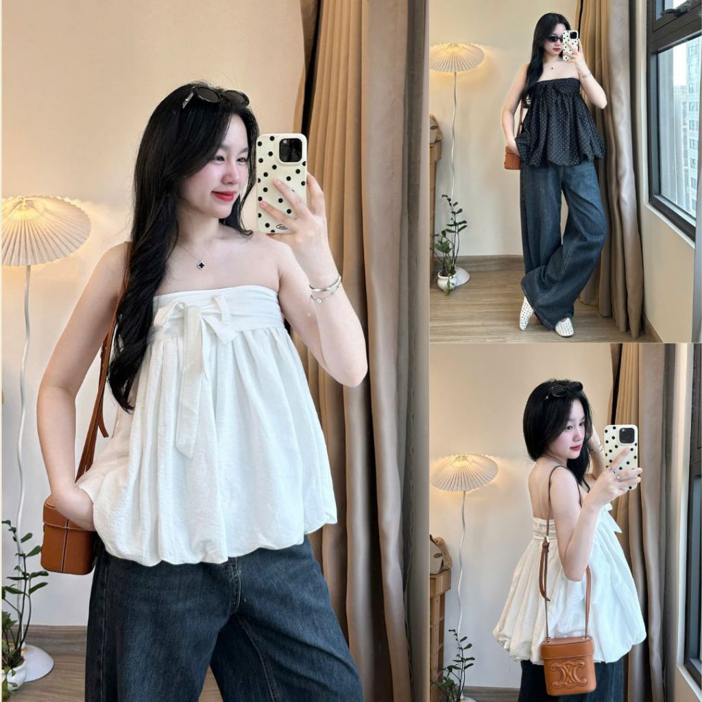 Áo Cúp Ngực Quây Phồng Thắt Nơ Áo Bí Cup Ngực Tôn Dáng Joolate 520 P7k5