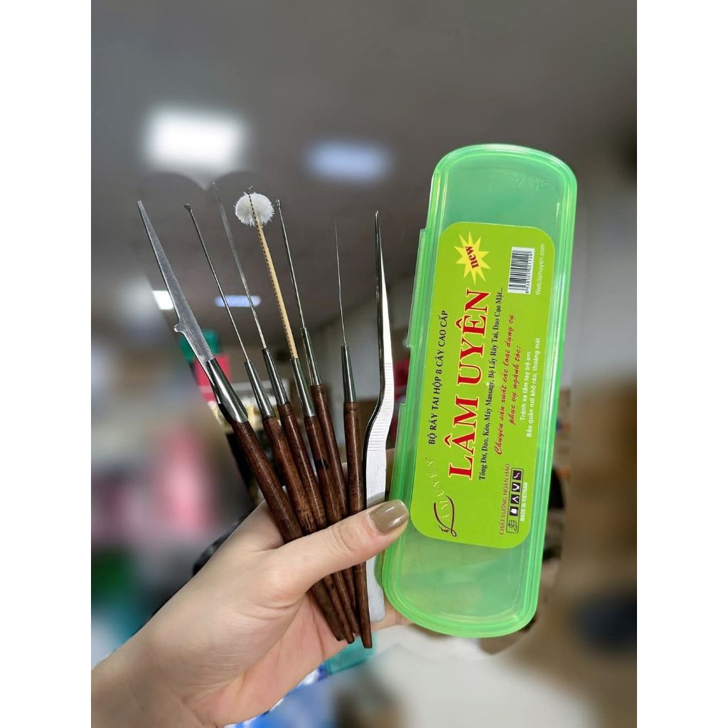 Bộ ráy tai Lâm Uyên hộp nhựa cán gỗ 8 món