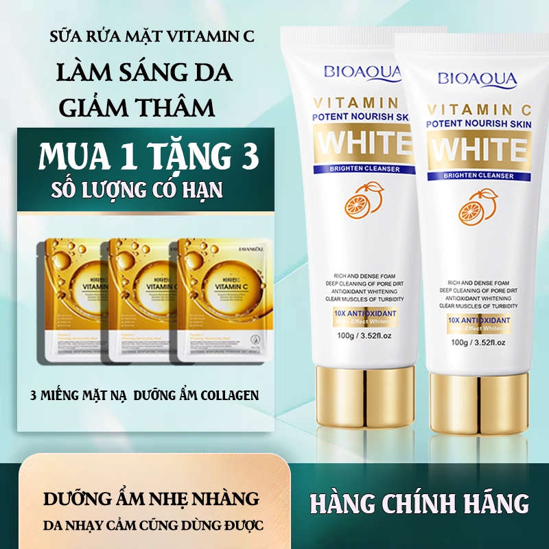 【Mua 1 Tặng 3】sữa rửa mặt trắng da Vitamin C15%  Làm sạch lỗ chân lông Làm sáng dưỡng trắng da Rửa mặt tẩy trang