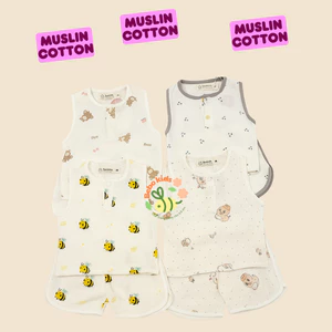 Bộ sát nách cho bé Kunbaby chất xô muslin cao cấp họa tiết dễ thương,size từ 0m-20kg.