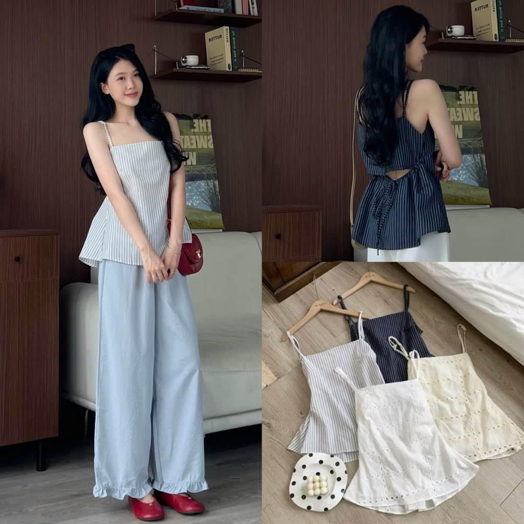 Áo 2 DÂY kẻ chiết eo xoè Nữ the.sweaterweather TSW