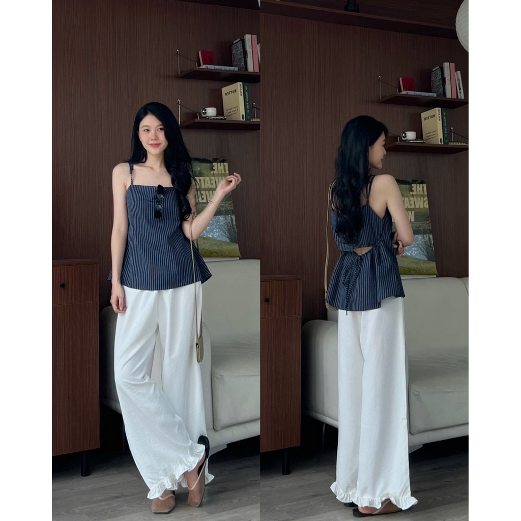 Áo 2 DÂY kẻ chiết eo xoè Nữ the.sweaterweather TSW
