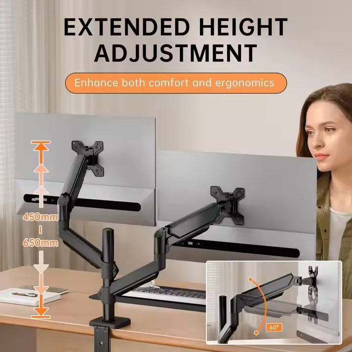 Giá treo màn hình kép NB F160 17-27 inch, tải trọng 9kg mỗi bên, TK18 xếp 2 màn hình trên dưới 27" - ảnh 6