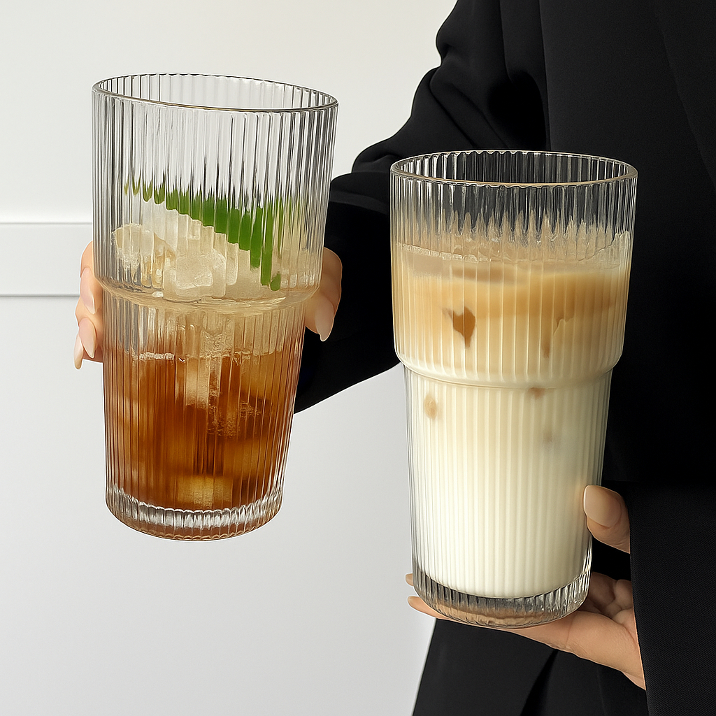 Ly Thủy Tinh Cao Cấp Có Nắp Ống Hút | Cốc Uống Nước Iced Latte Trà Sữa 600ml – Kiểu Dáng Hàn Quốc Sang Trọng